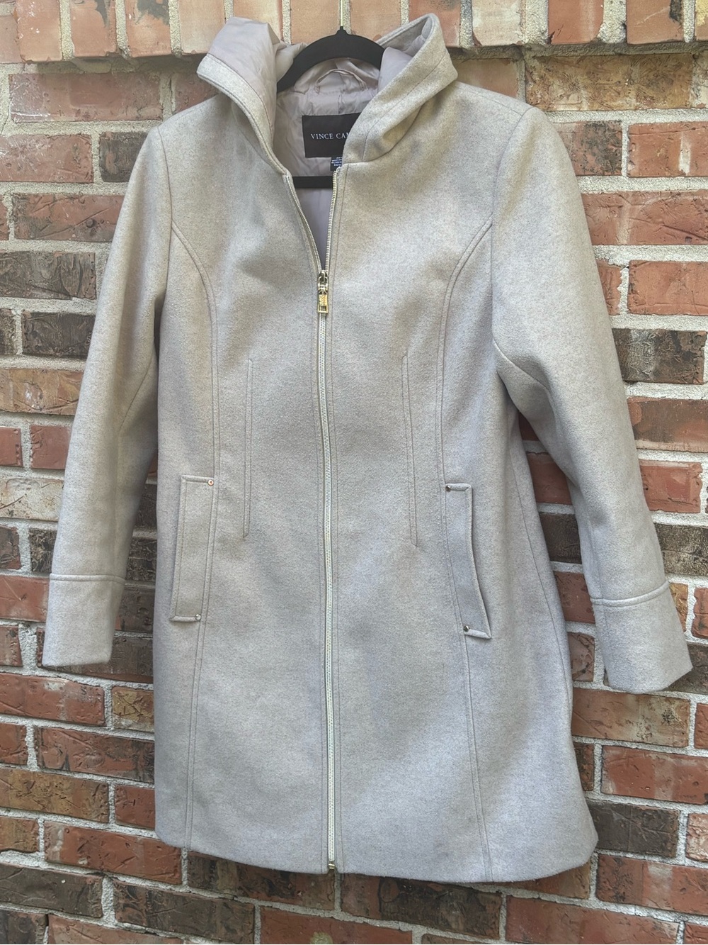 Vince Camuto Coat, in Oatmeal Recycled Polyester, Fully Lined Size Medium